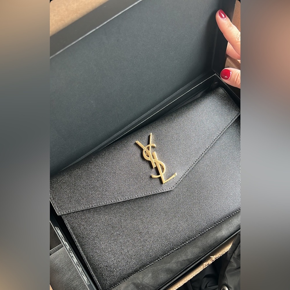 Saint Laurent textured leather pouch envelope clutch